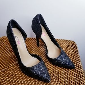 Women's Size 8 JustFab Harlene Black Glitter Pumps